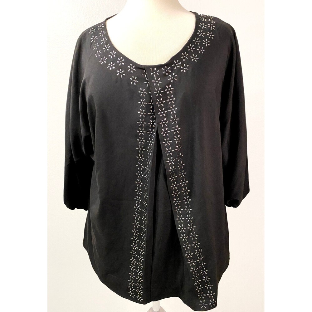 Daisy Fuentes Black Women's Blouse with Silver Accents, Size M